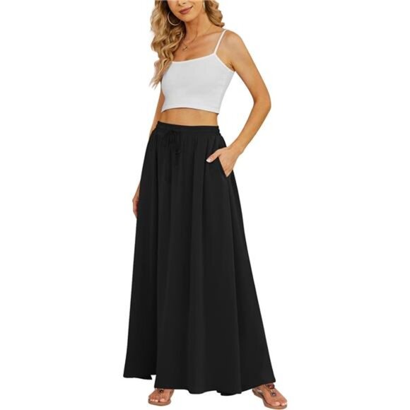 Women's Flowy Maxi Skirt Summer Pleated High Waisted Casual Long Skirt - Picture 1 of 4
